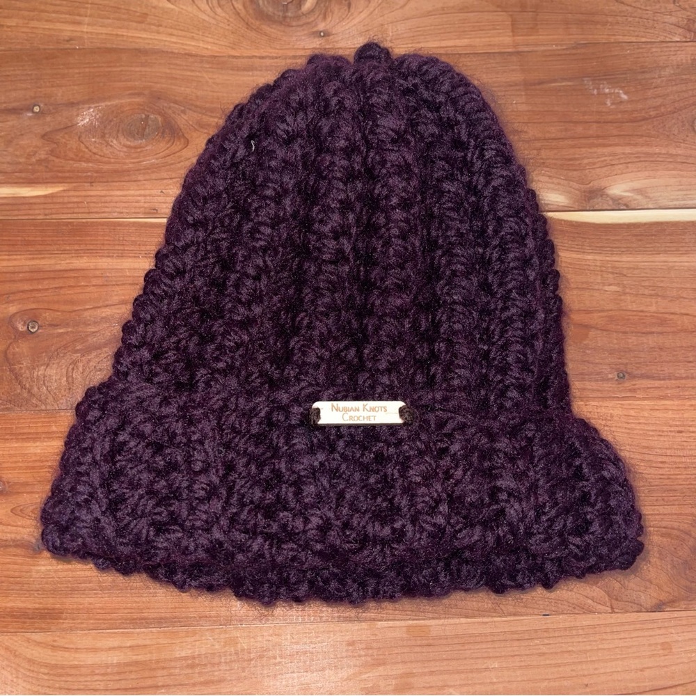 Dark Purple Nubian Knots Crochet Winter Pom Pom Hat